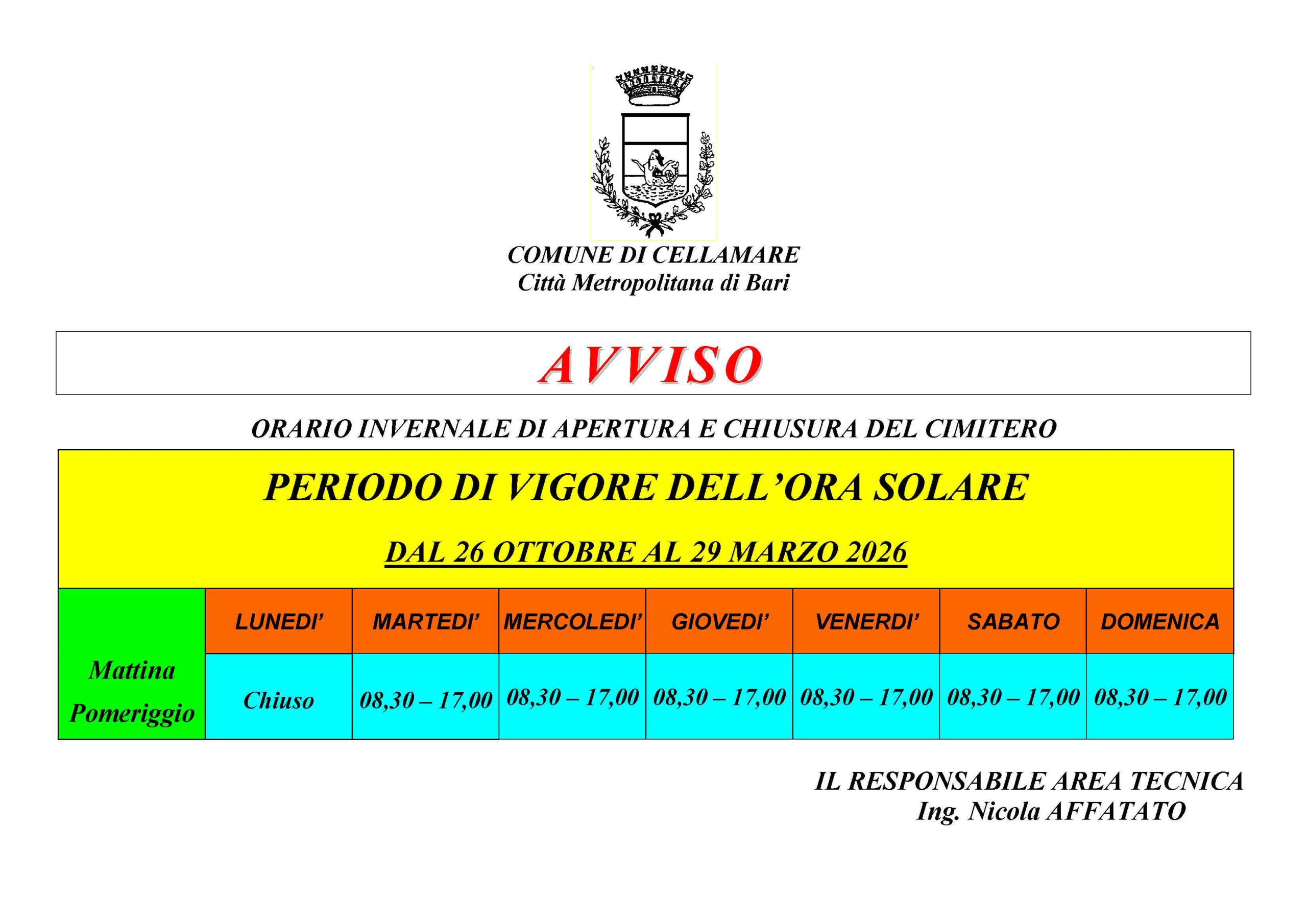 (INVERNALE) ORARIO SOLARE dal 26 10 2026 (INVERNALE) ORARIO SOLARE dal 26 10 2026